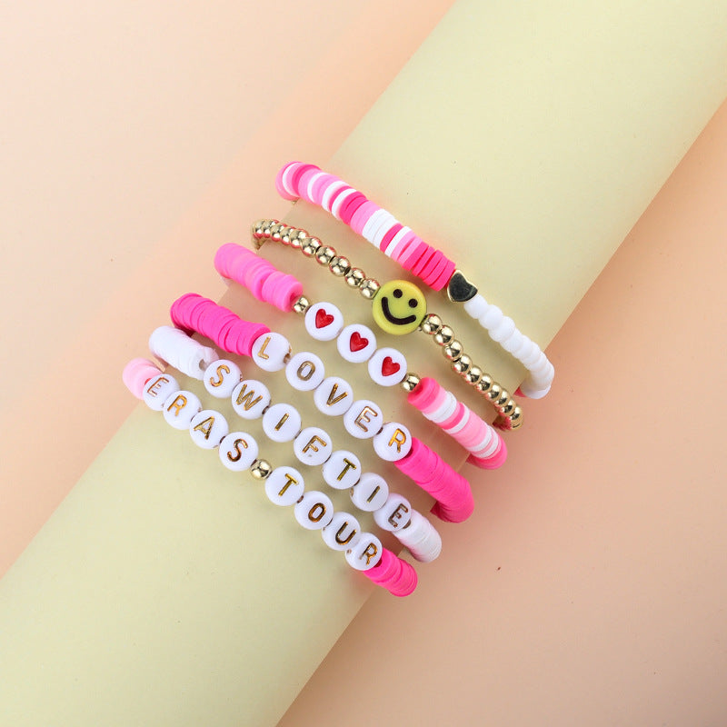 European and American Style Women's Rice Bead Soft Clay Bracelet霉霉 Friendship Heart SWIFTIE Alphabet Soft Clay Bracelet Set