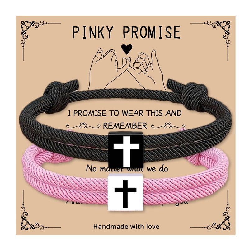 Alloy Cross Bracelet Set Adjustable Handmade Woven Bracelet Promise Faith Milan Rope Bracelet