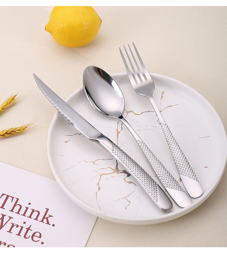 410Stainless Steel Star Diamond Western Steak Knife Fork Spoon Middle Eastern Titanium Coated Hotel Cutlery Knife Fork Spoon Partial Gold