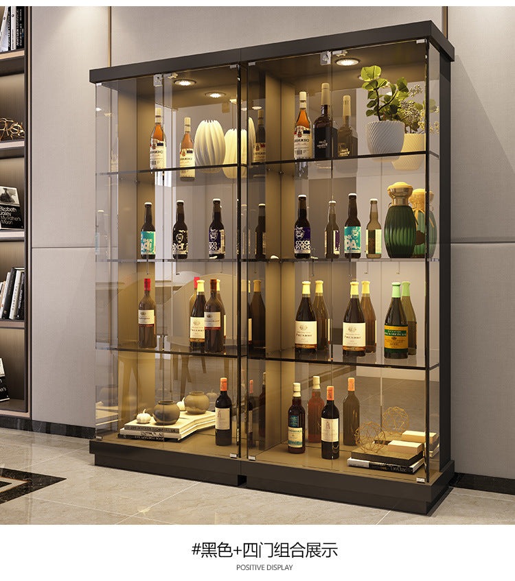 All-Glass Wine Cabinet Living Room Wall-Mounted Sideboard Modern Simple Light Luxury Small Red Wine Transparent Collection Figurine Display Cabinet