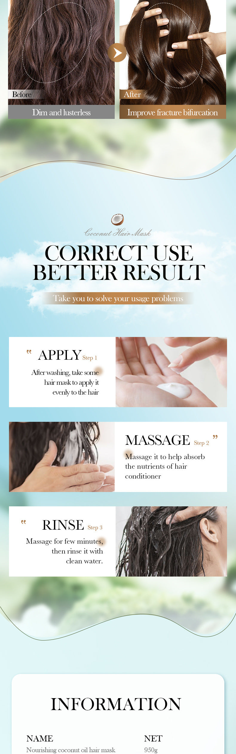 Full English Coconut Nourishing Hair Mask950g SADOER Smooth and Fluffy Hair Conditioner  Wholesale