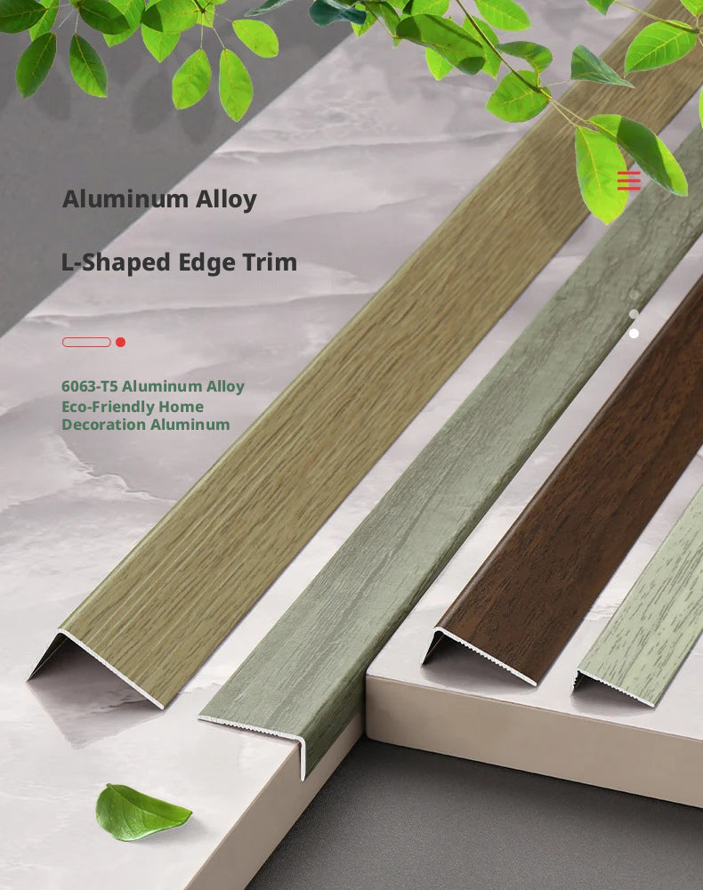 Aluminum alloy wood grain L Wooden flooring trim edge strip corner protector7Right-angle edge trim with buckle strips for threshold decoration