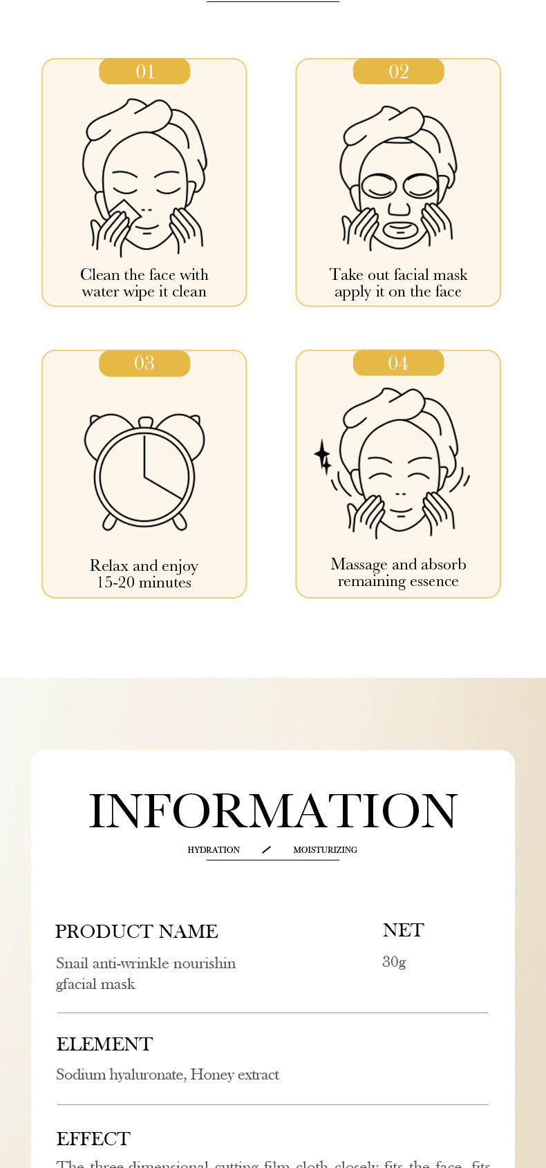 Full English Mask30gBIOAOUA Honey Hydrating Pearl Moisturizing Rose Snail Moisturizing  Foreign Trade Wholesale