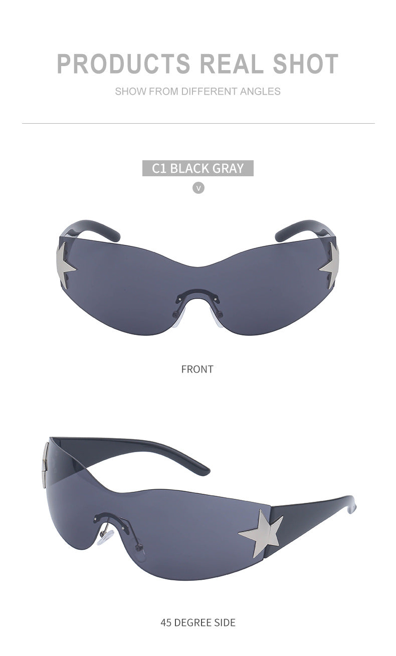 European and American retro rimless sunglasses for women y2k Personalized Five-Pointed Star One-Piece Sunglasses for Men Cycling Glasses Wholesale