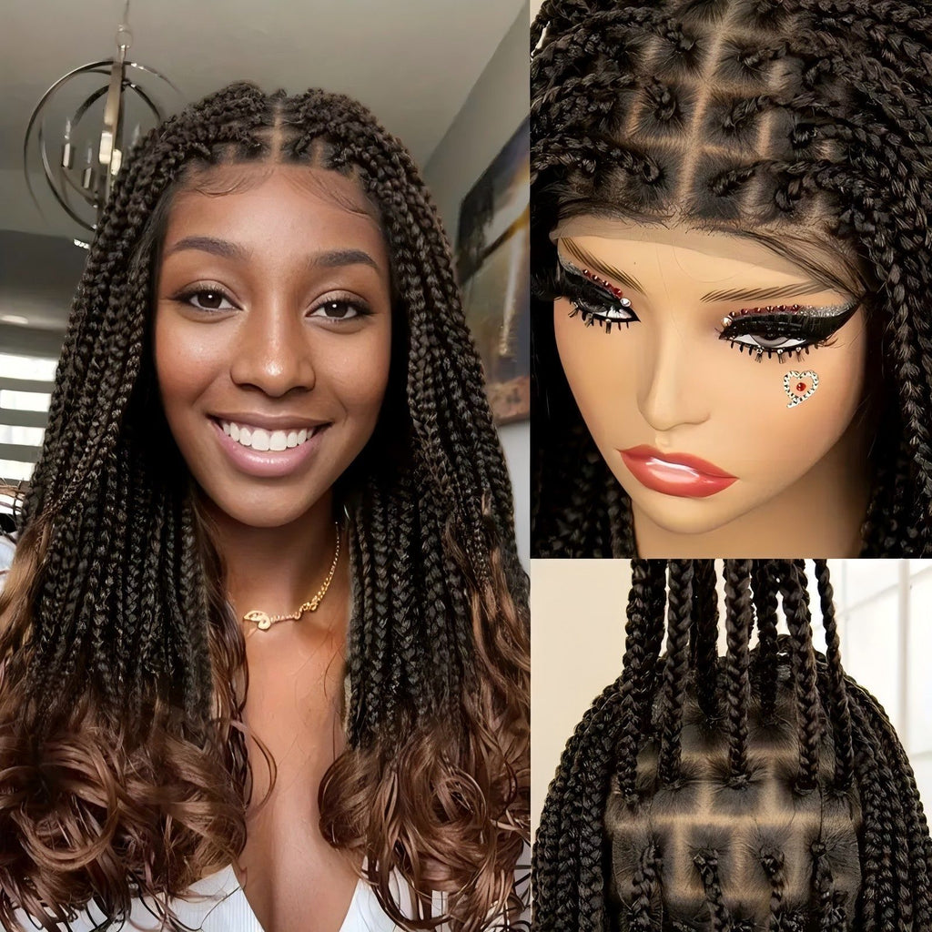 Cross-Border Hot-Selling French Curl Full Lace Hand-Woven Three-Strand Braid Women's Wig Braid hair Headband Style