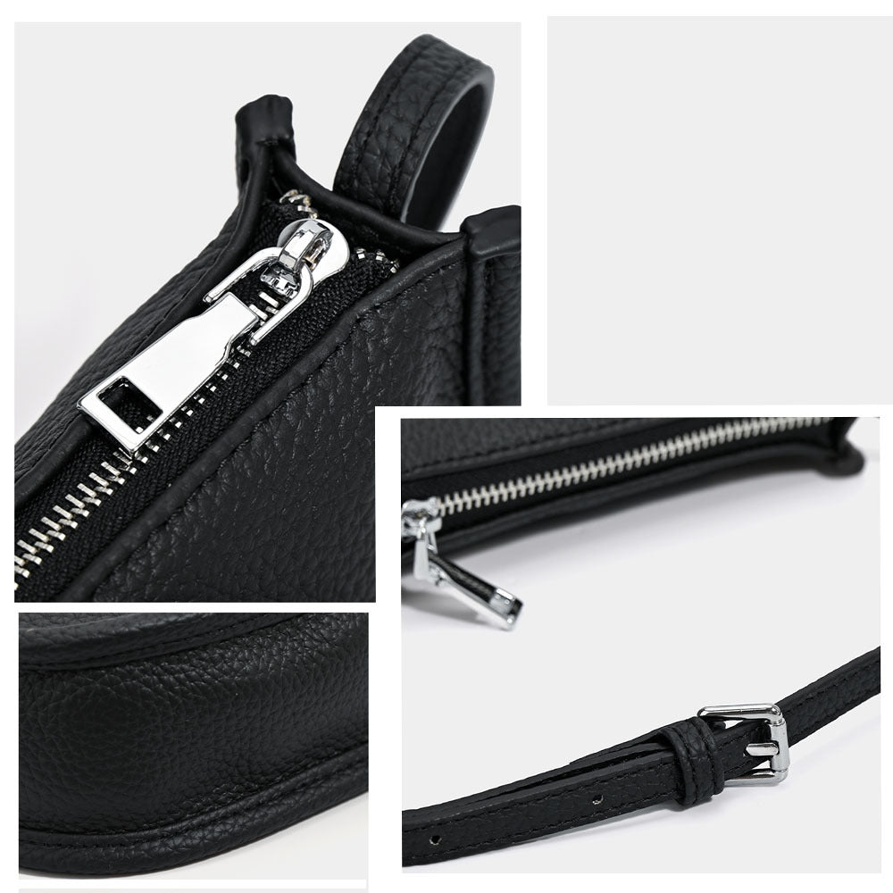 Genuine Leather Small Bucket Bag Trendy Small Bag for Women Fashion Woven Ball Phone Bag Versatile Shoulder Crossbody Bag