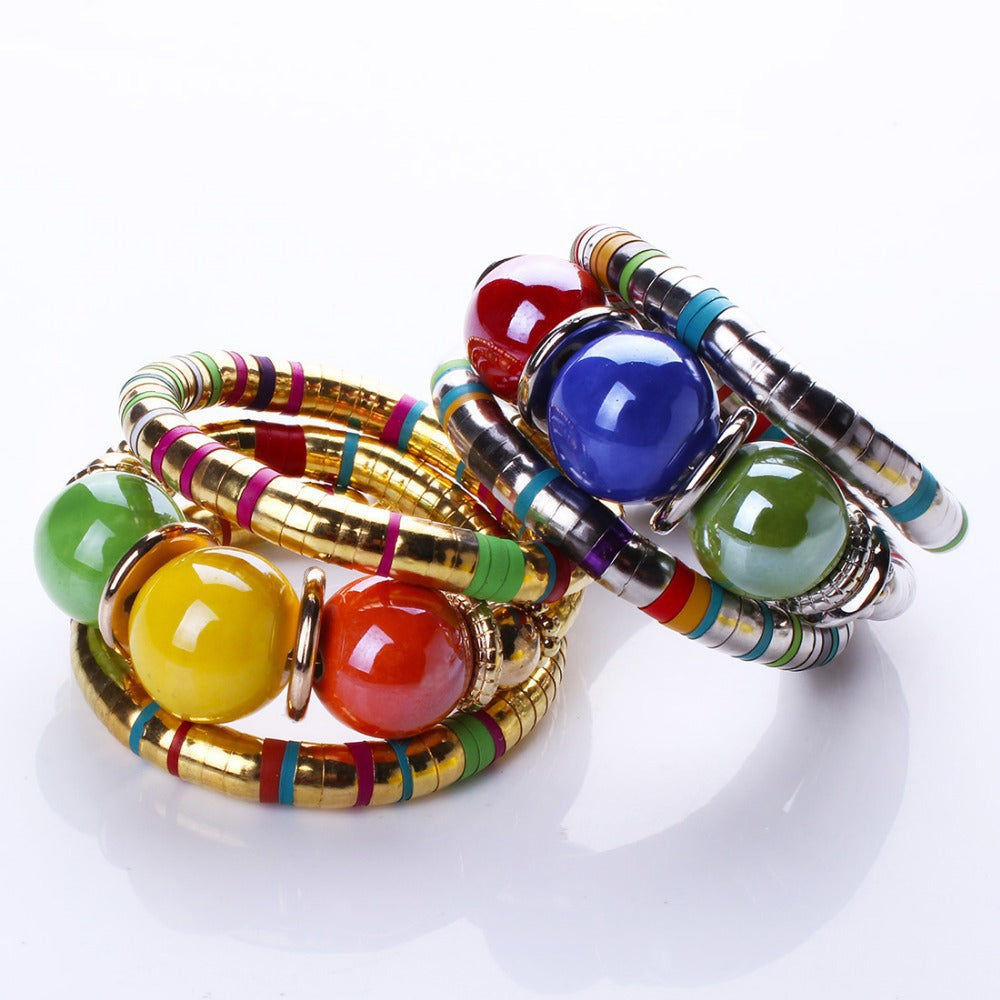 European and American Three-Circle Bracelet Creative Spacer Bead Elastic Snake Bone Bracelet Women's Layered Multi-Layer Bracelet