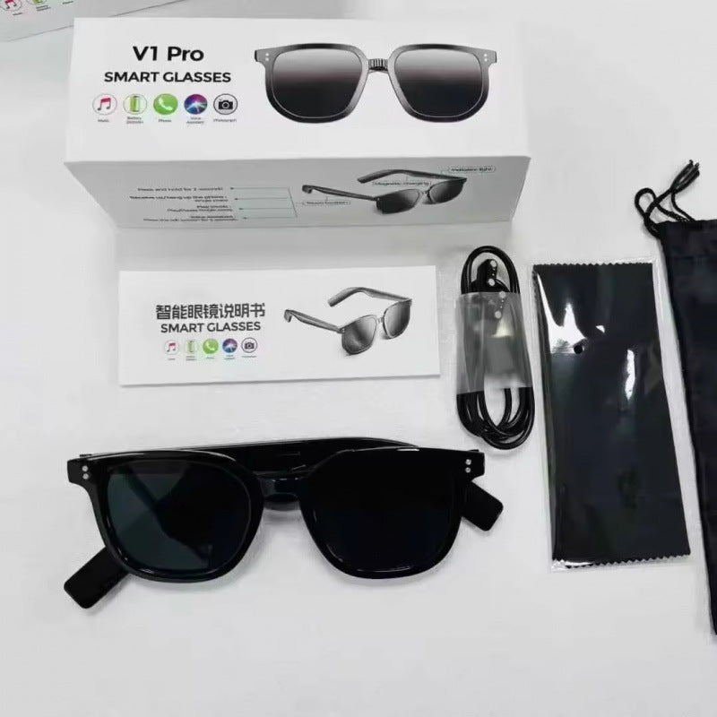 V1 Pro Smart Glasses Support Bluetooth Call Music Cut Song Voice Assistant Outdoor Sports Black Sunglasses
