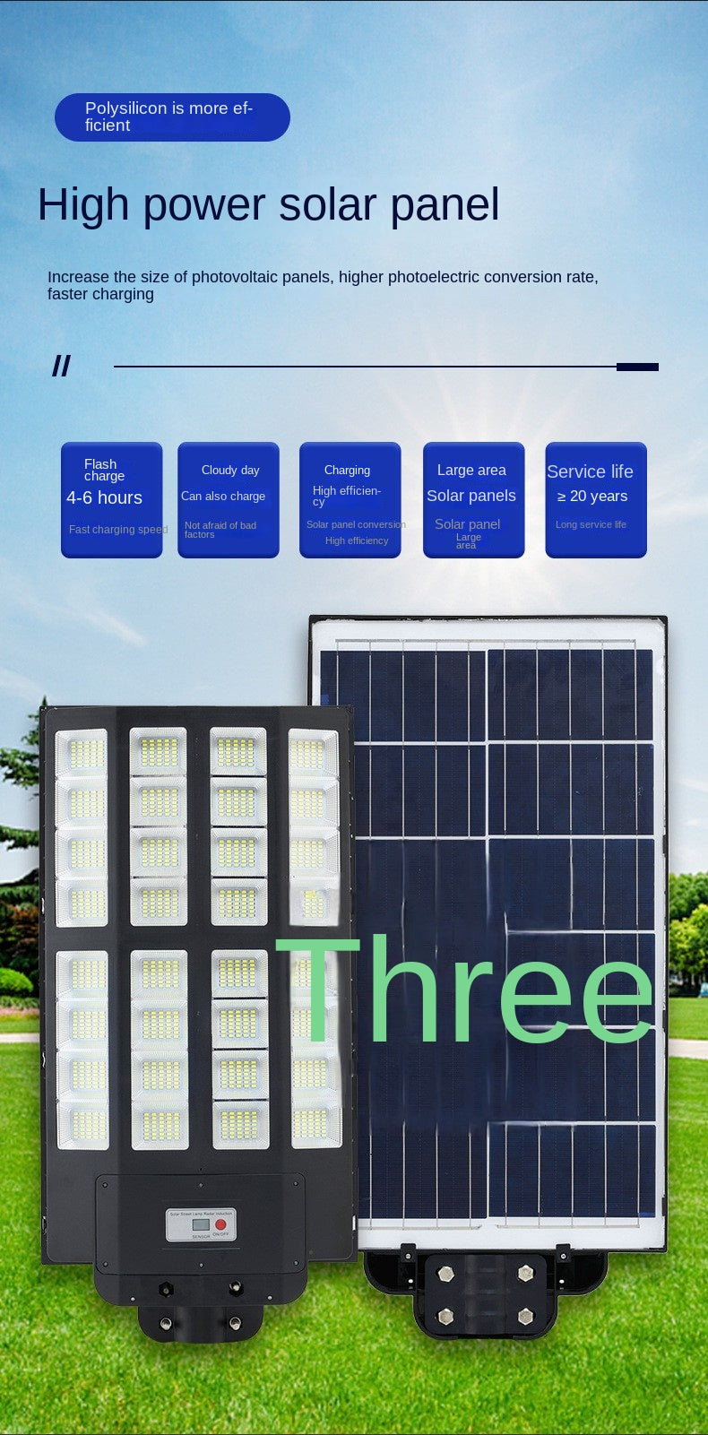 Integrated Solar Lamp ABS Outdoor Waterproof Intelligent Lighting Square Road LED Street Light