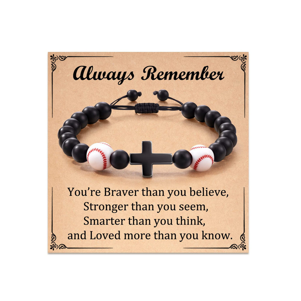 Football Beaded Bracelet to my son Gift Black Matte Coach Bracelet Tiger Eye Stone Baseball Woven Bracelet