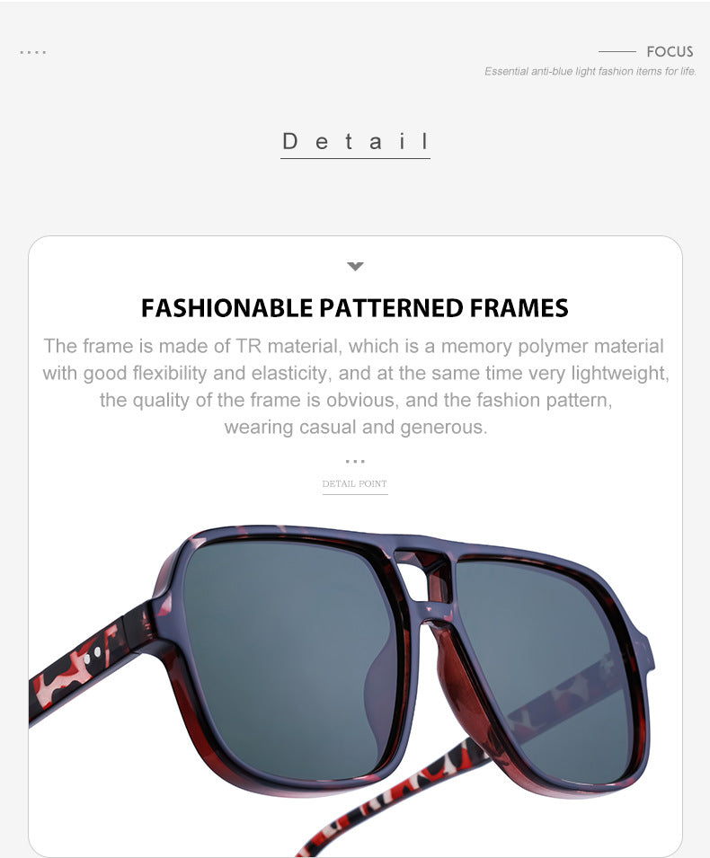 European and American Retro Double Bridge Sunglasses for Men, Large Frame Driving Sunglasses, Men's Outdoor Hiking Sun Protection Glasses shades