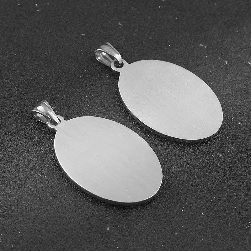 European and American Retro Titanium Steel Virgin Mary Relief Portrait Oval Guadalupe Pendant Collarbone Chain Stainless Steel Necklace