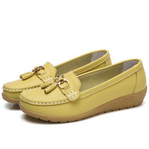 Soft Sole Loafers for Women, Waterproof Leather Casual Wedge Flat Shoes with Rubber Sole for Middle-Aged Moms