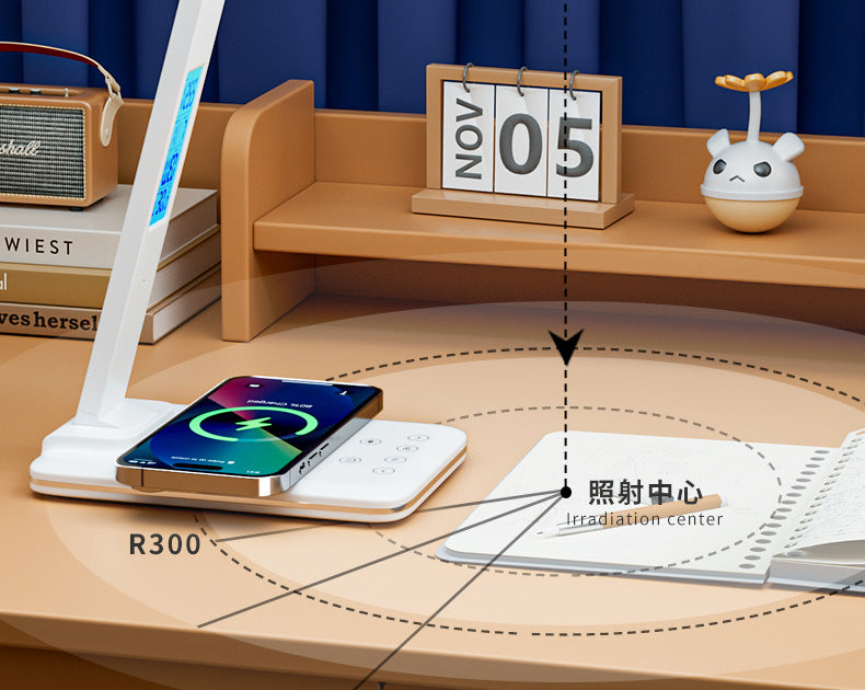 Folding desk lamp with calendar clock alarm clock15W Wireless Fast Charging Touch Dimming Bedroom Eye Protection Reading Lamp Customization