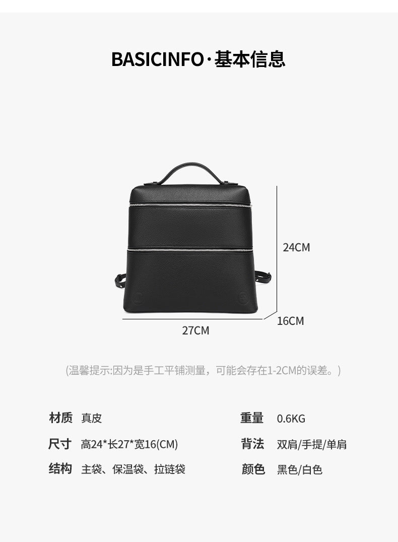 Korean Style Lunch Box Bag Insulated Bag ins Wind Backpack Women's Soft Leather Large Capacity High-end Simple College Style Backpack