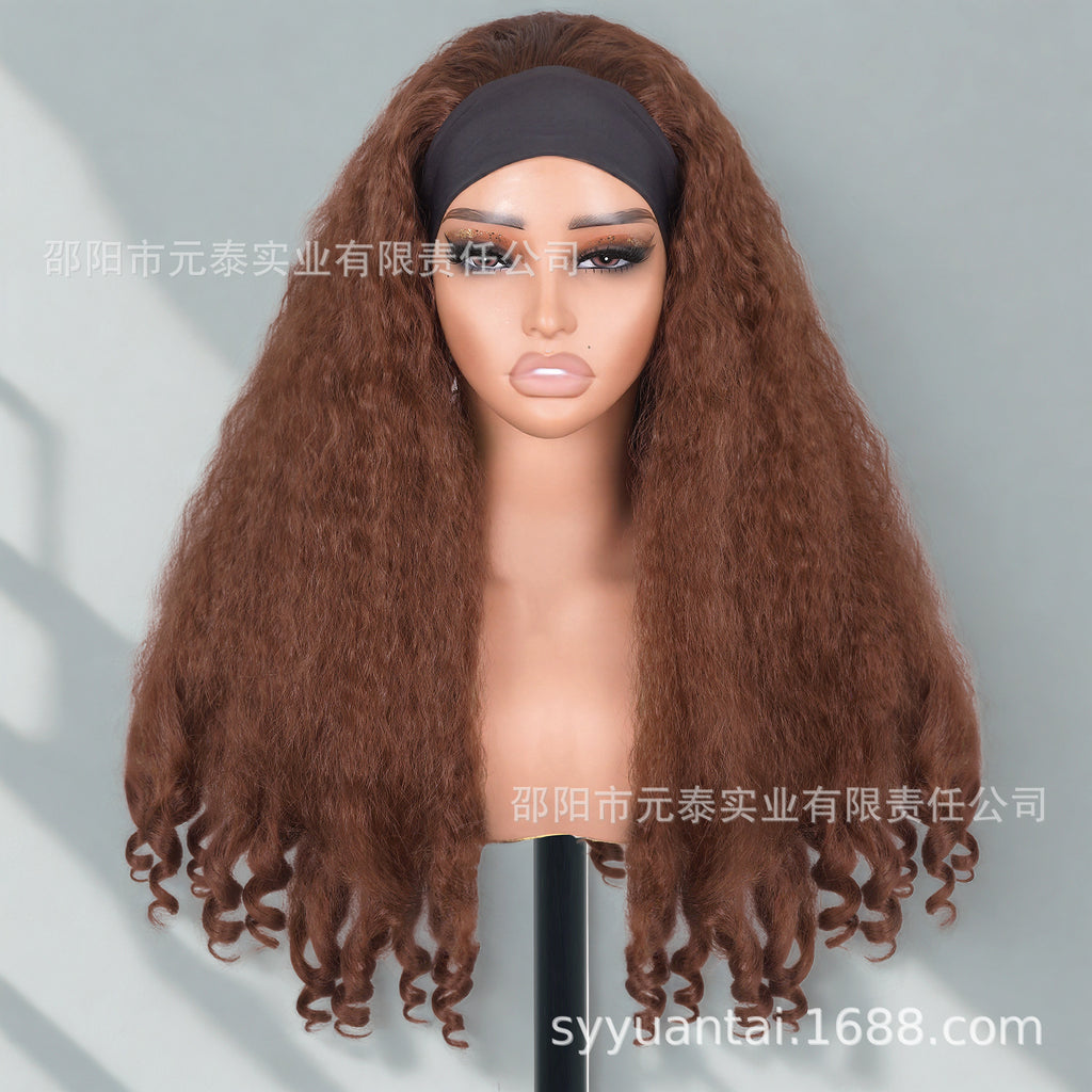 Cross-Border Hot-Selling Wig Factory European and American Fashion Synthetic Hair Mechanism Ice Ribbon VPART Long Curly Hair Curly Hair Top