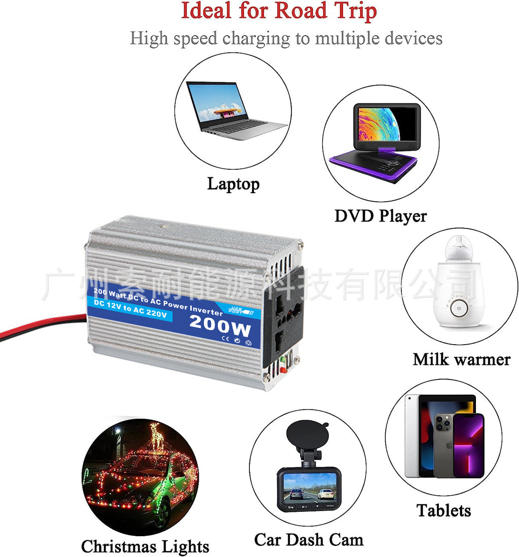 High Power Inverter200W 12V Turn220V Suitable for travel use AliExpress lazada Platform Export