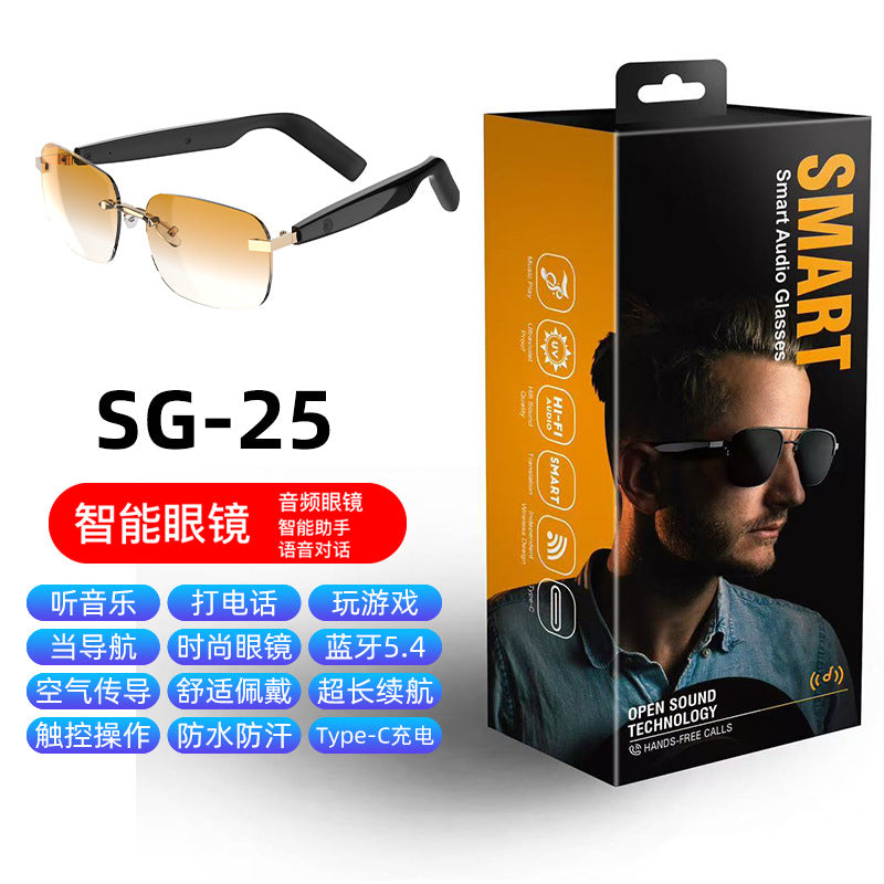 New Fashion Black Technology Smart Bluetooth Glasses UV Protection Call Photo Sunglasses Wireless Headphones Frameless
