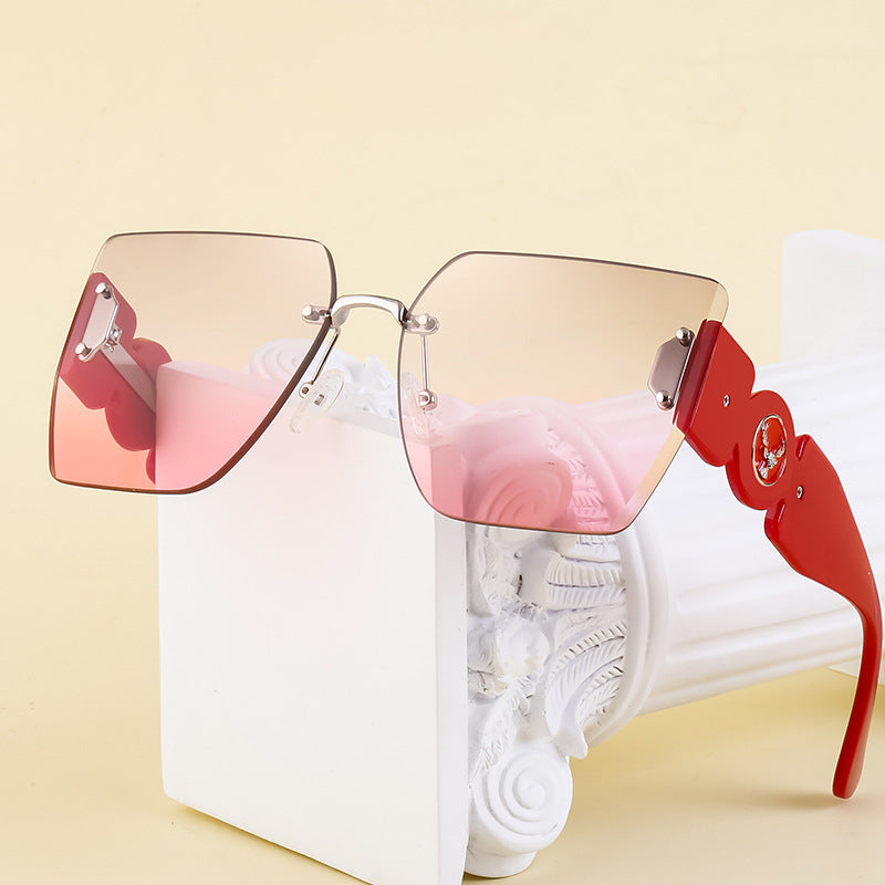 European and American Fashion Square Frame Sunglasses for Women, Trendy Rimless Cut Edge Sun Protection Sunglasses for Women sunglasses