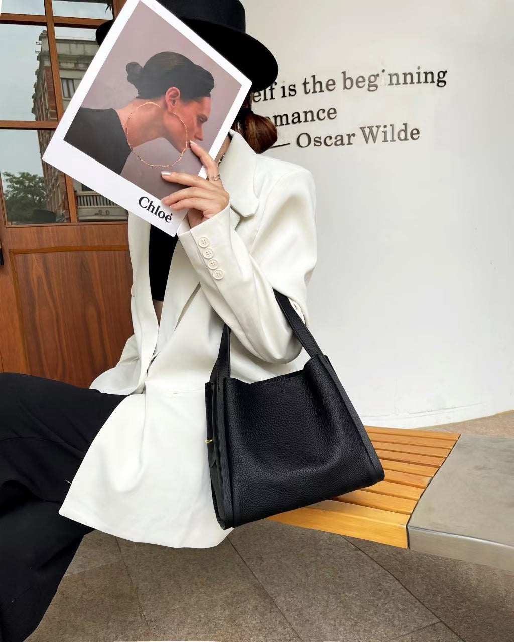 Genuine Leather Basket Bag Handheld Bucket Bag Women's Winter Crossbody Bag Large Capacity Top Layer Cowhide Bucket Style