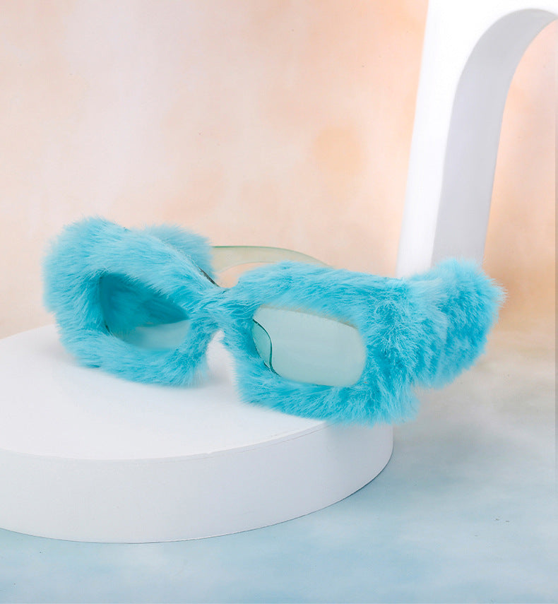 Fashion Plush Square Frame Sunglasses for Women Winter Full Coverage Sunglasses Wholesale Same Style for Women sunglasses