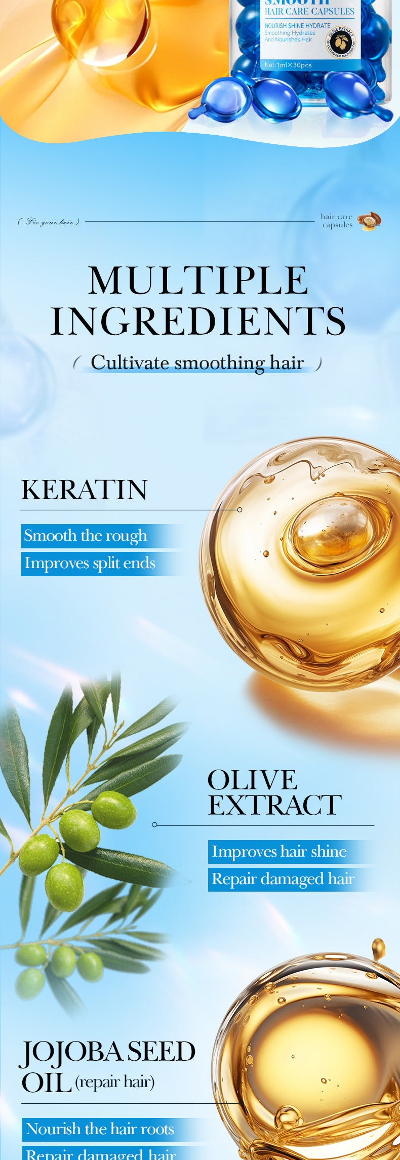 Full English Nut Oil Hair Care Capsules SADOER Improve Frizz Essential Oil Capsule Conditioner  Wholesale