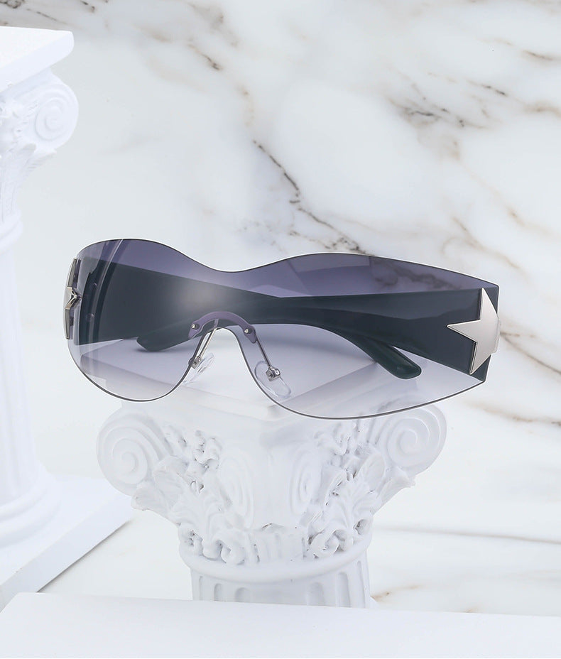 European and American retro rimless sunglasses for women y2k Personalized Five-Pointed Star One-Piece Sunglasses for Men Cycling Glasses Wholesale