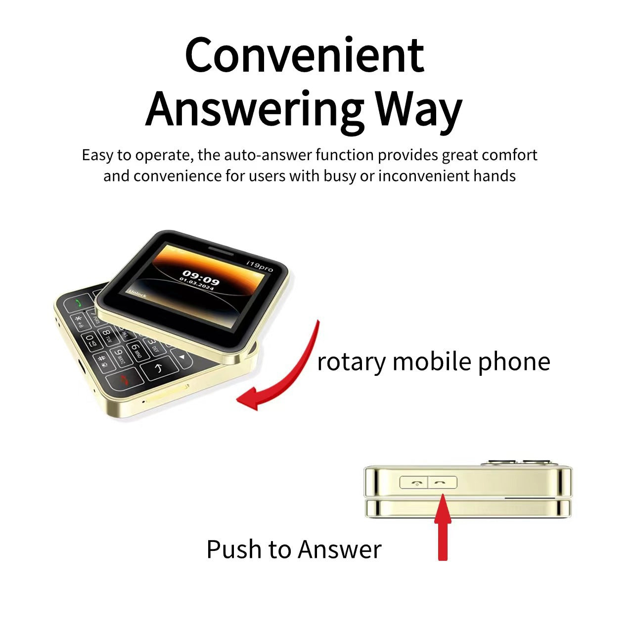 Mini Rotary Function button phonei19pro Rotate180Mini Phone