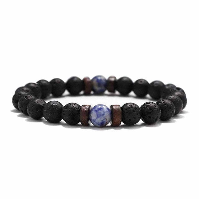 European and American Men's White Pine Blue Dot Bracelet Natural Stone8mm Bracelet Accessories Red Pine Volcanic Stone Spacer Bracelet