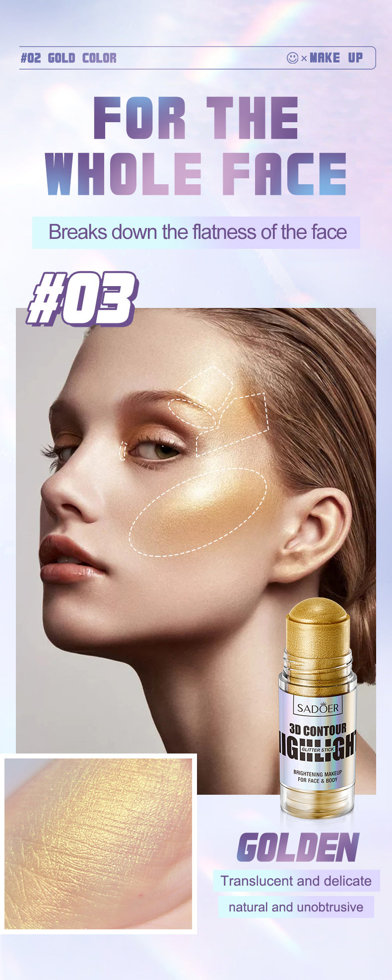 Bright Colors3D Highlighter SADOER Contouring and Shaping Makeup Highlight Stick Cross-Border Wholesale