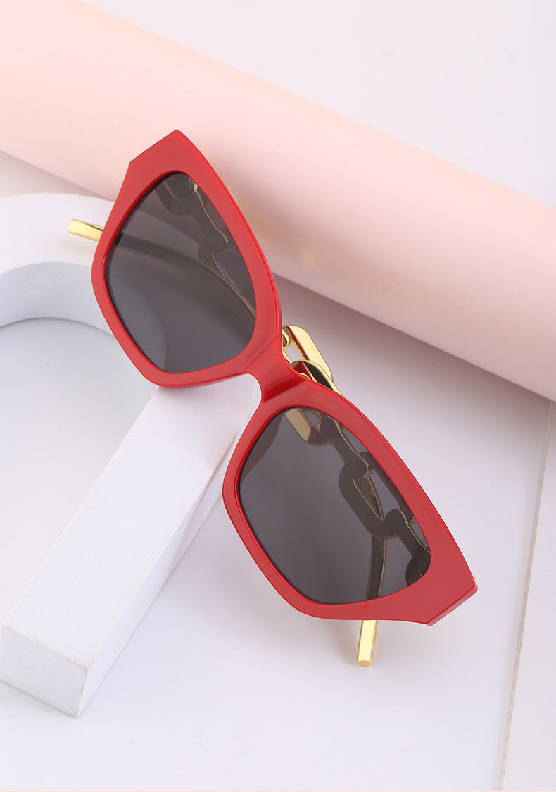 European and American Small Frame Cat Eye Sunglasses for Women, New High Altitude Style, Internet Celebrity Thick Chain Sunglasses, Trendy Women's Glasses Wholesale