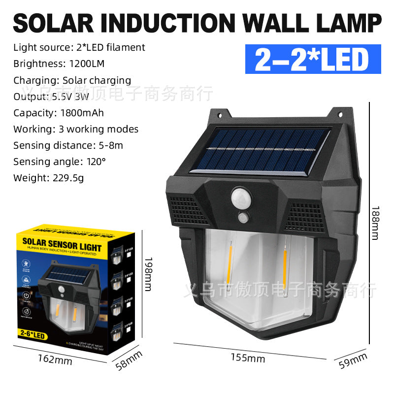 New Solar Light Outdoor Garden Light Human Body Sensing Tungsten Wall Light Garden Villa Street Light Waterproof