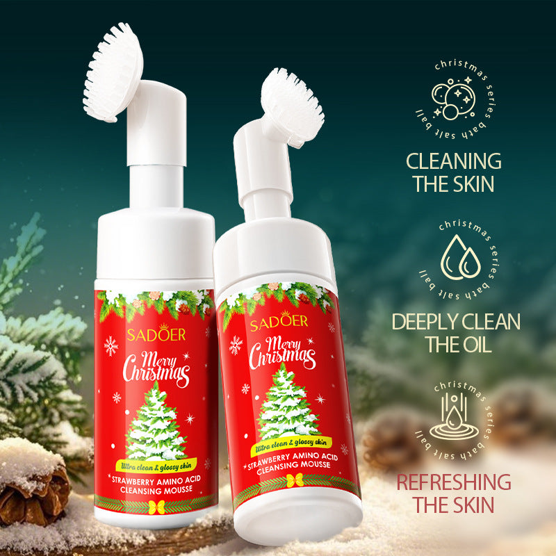 Full English Christmas Strawberry Amino Acid Cleansing Mousse SADOER Cleansing facial cleanser  foreign trade wholesale