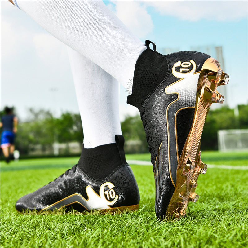 Gold-Plated Sole Men's Football Shoes with Studded Spikes AG Long Spike Shoes for Older Children, Middle and High School Students, Adults, Competition Training Sports Shoes