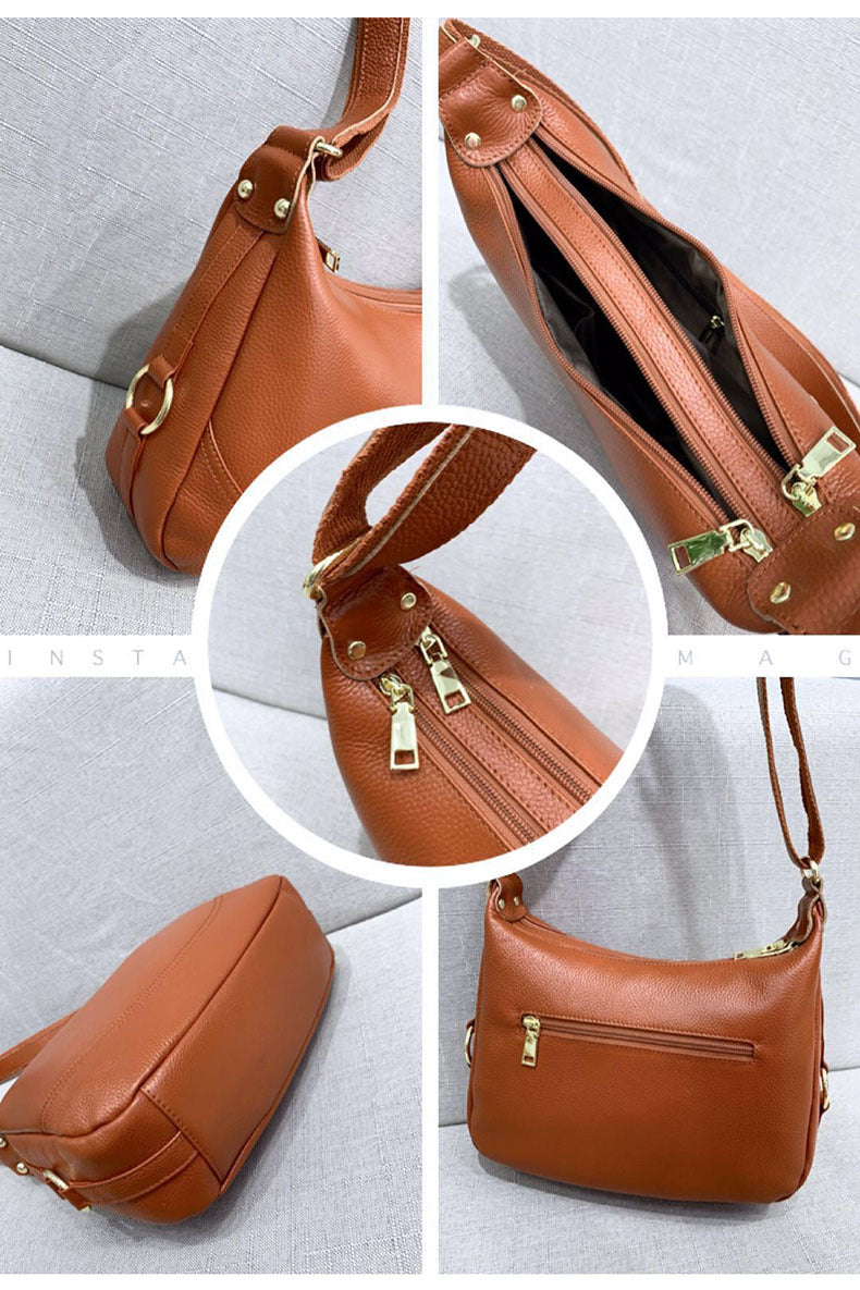Genuine Leather Crossbody Bag for Women2025Versatile Soft Top Layer Cowhide Large Capacity Shoulder Bag for Middle-aged Moms, Light Luxury Style