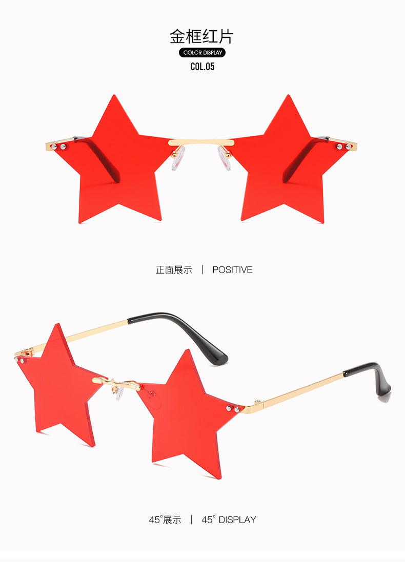 Five-Pointed Star Sunglasses for Women, Rimless Street Style, Unique Sunglasses for Women, European and American Party, Dance, Quirky Couple Glasses