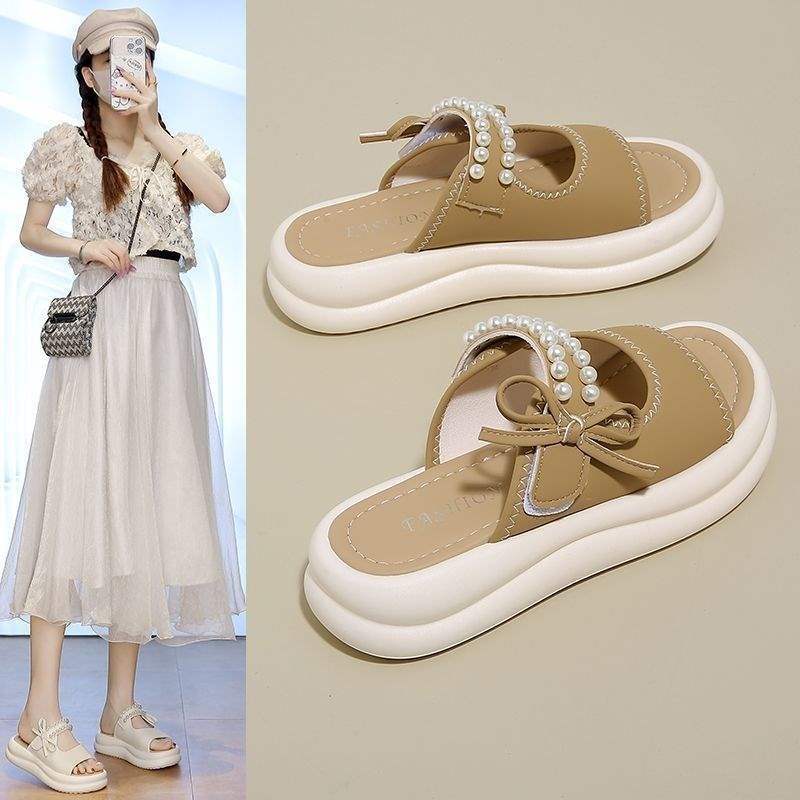 Beautiful Genuine Soft Leather Thick-Soled Women's Summer Slippers2025New style fairy-style outdoor slippers, lightweight and soft