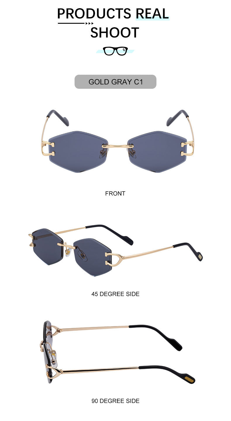 2025New European and American Fashion Frameless Sunglasses for Women with Metal Temples Trendy Outdoor Street Style Sunglasses for Women
