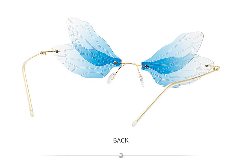 Dragonfly Sunglasses for Women, Stylish Wing Design, Fashionable Double Lens Party Dance Frameless Sunglasses