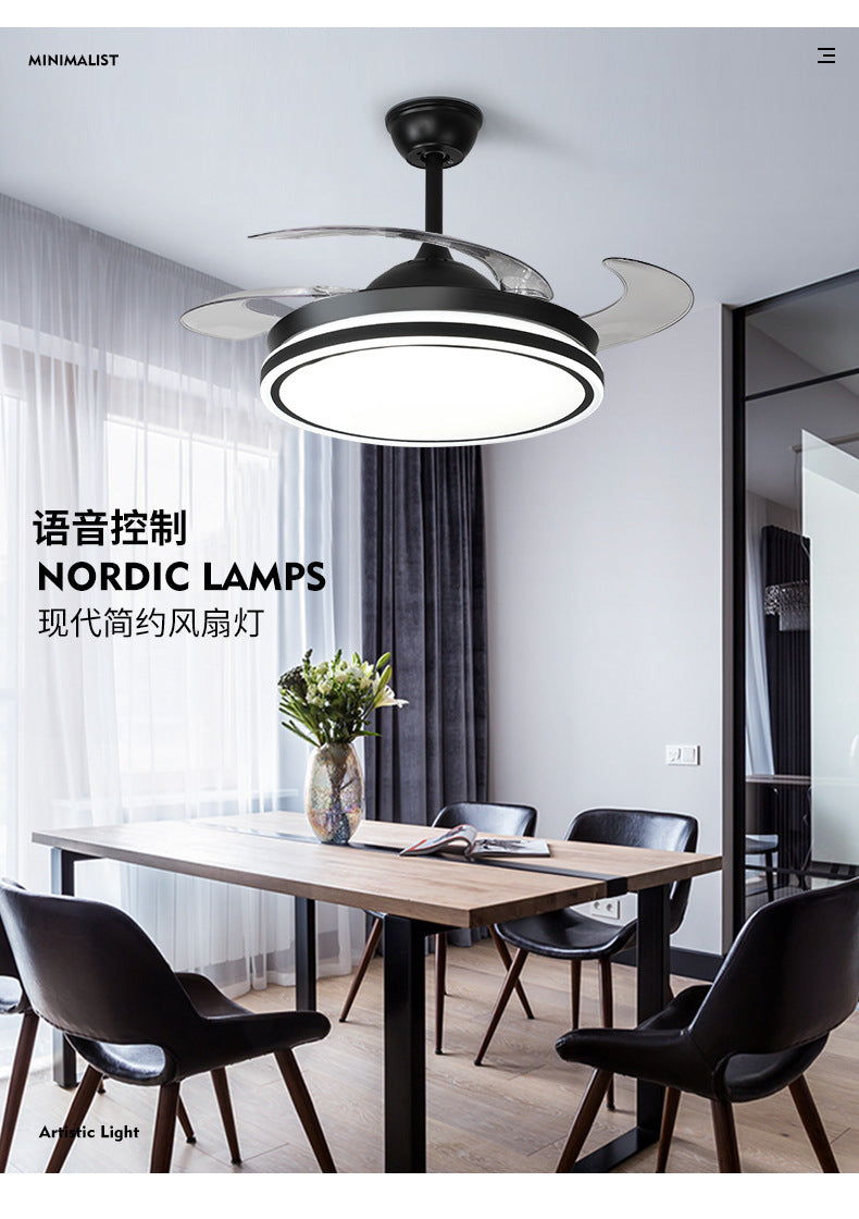 Invisible Fan Light Nordic Ceiling Fan Light High Wind Power Living Room Dining Room Bedroom Ceiling Mounted Variable Frequency Electric Fan Ceiling Light Integrated
