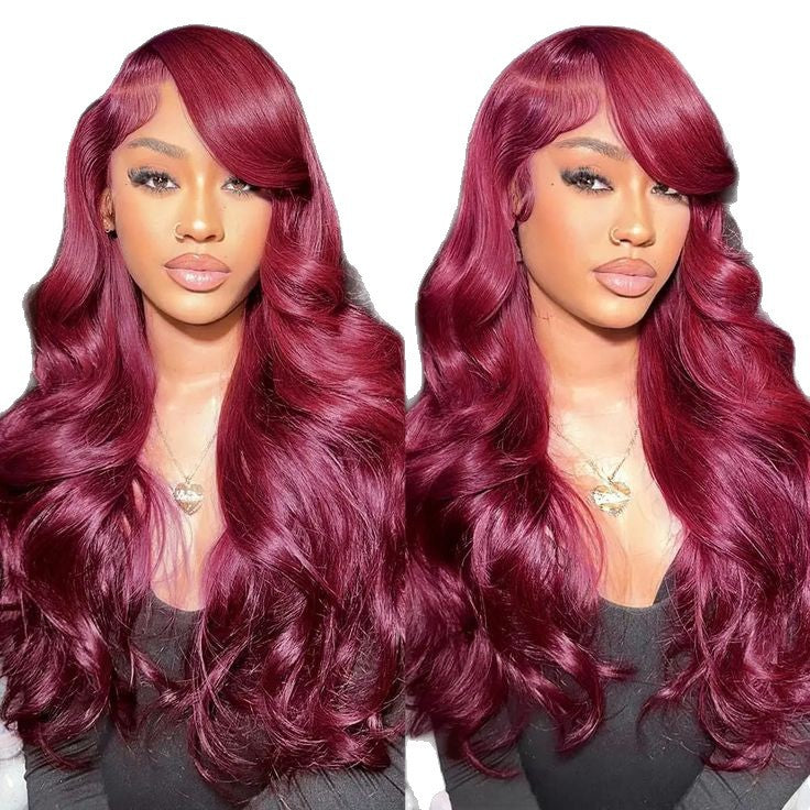 13*4*1Lace Wig New Product European and American Style Burgundy Long Curly Hair Women's Wig Wholesale