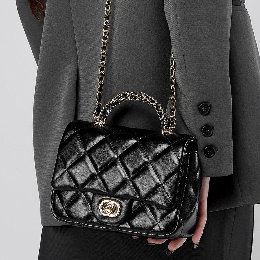 European and American Style Small Chanel-Style Quilted Chain Bag for Women, Simple Fashionable Women's Bag, Versatile Light Luxury Handbag, Shoulder Bag, Crossbody Bag, Genuine Leather