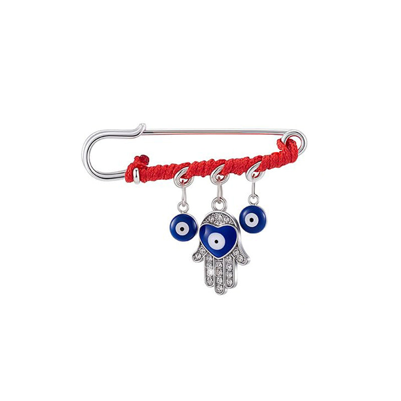 Devil's Eye Brooch for Women Simple Palm Pin Creative Eye Cross Pendant Blue Eye Heart Brooch