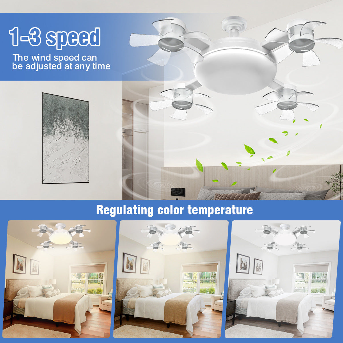50W Drone Style Ceiling Fan Light E27Fan Light led Fan Light Folding Ceiling Light3Color Light