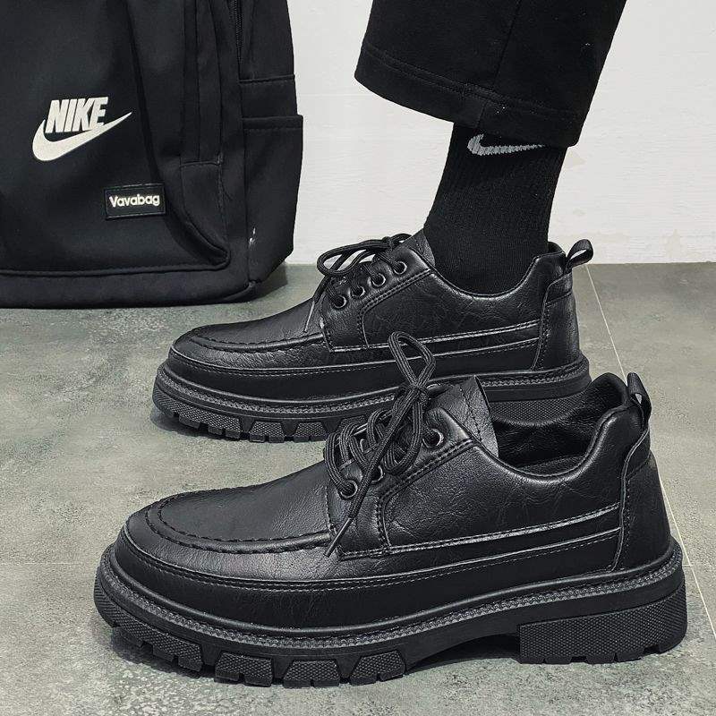 Autumn Men's Casual Leather Shoes Big Toe Shoes British Work Shoes Korean Style Trendy Black Leather Shoes Shallow Mouth Trendy Shoes