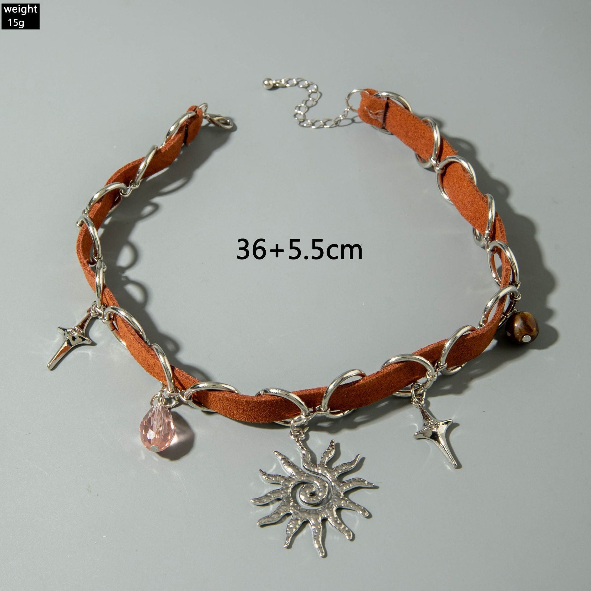 European and American Jewelry Maillard Sun Pendant choker Exaggerated Necklace  Leather patchwork vintage necklace