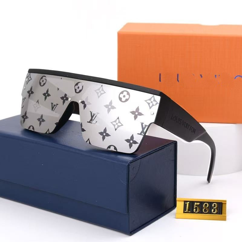 Donkey House1583European and American One-Piece Fashion Personality Sunglasses for Women, White Mercury Print Trendy Sunglasses for Men