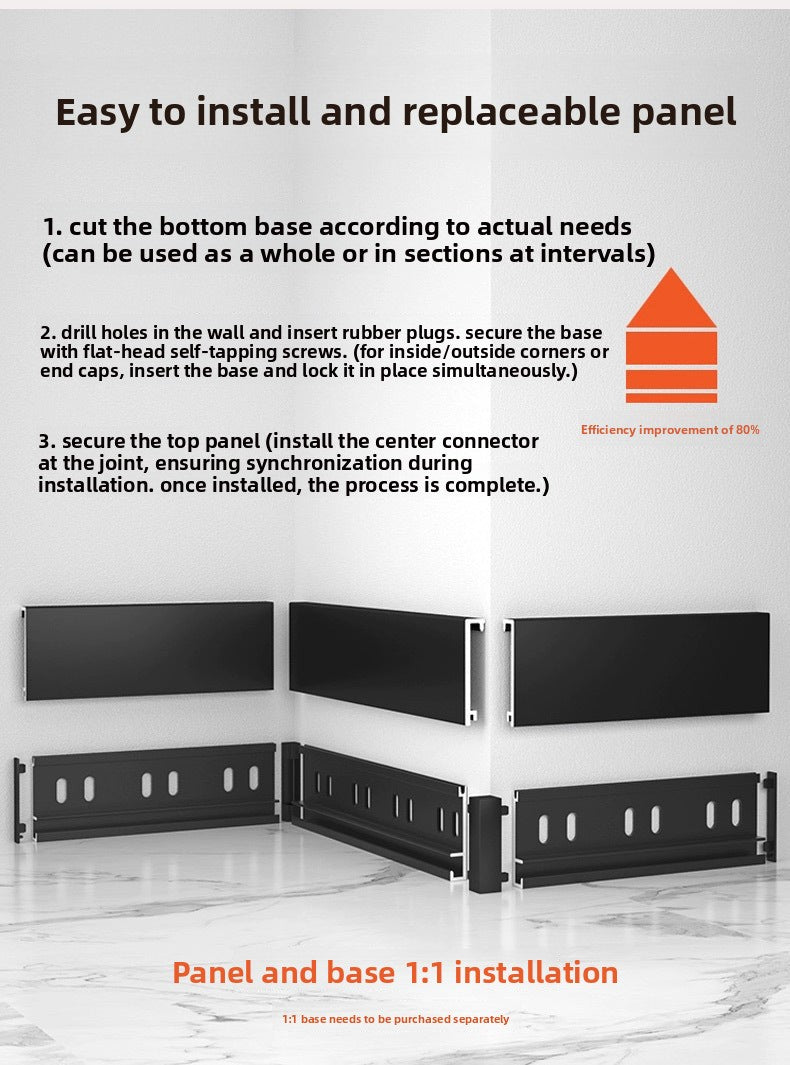 Trendy flat skirting board, thickened snap-on metal baseboard, ultra-narrow corner trim, aluminum alloy skirting board
