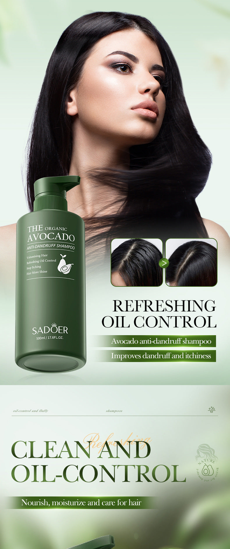 Full English Avocado Anti-Dandruff Oil Control Shampoo SADOER Fluffy Deep Cleansing Shampoo  Wholesale