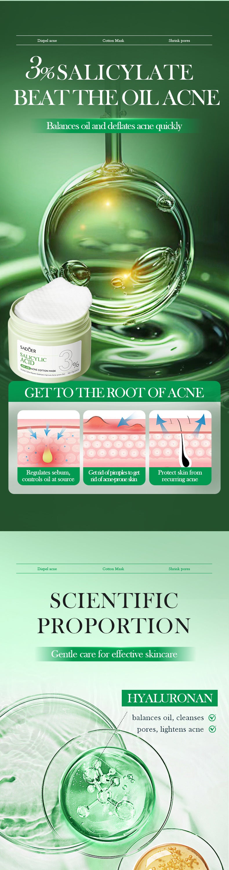 Full English Salicylic Acid Skincare Series SADOER Anti-acne Amino Acid Moisturizing and Hydrating Skin Care Products  Foreign Trade Approval